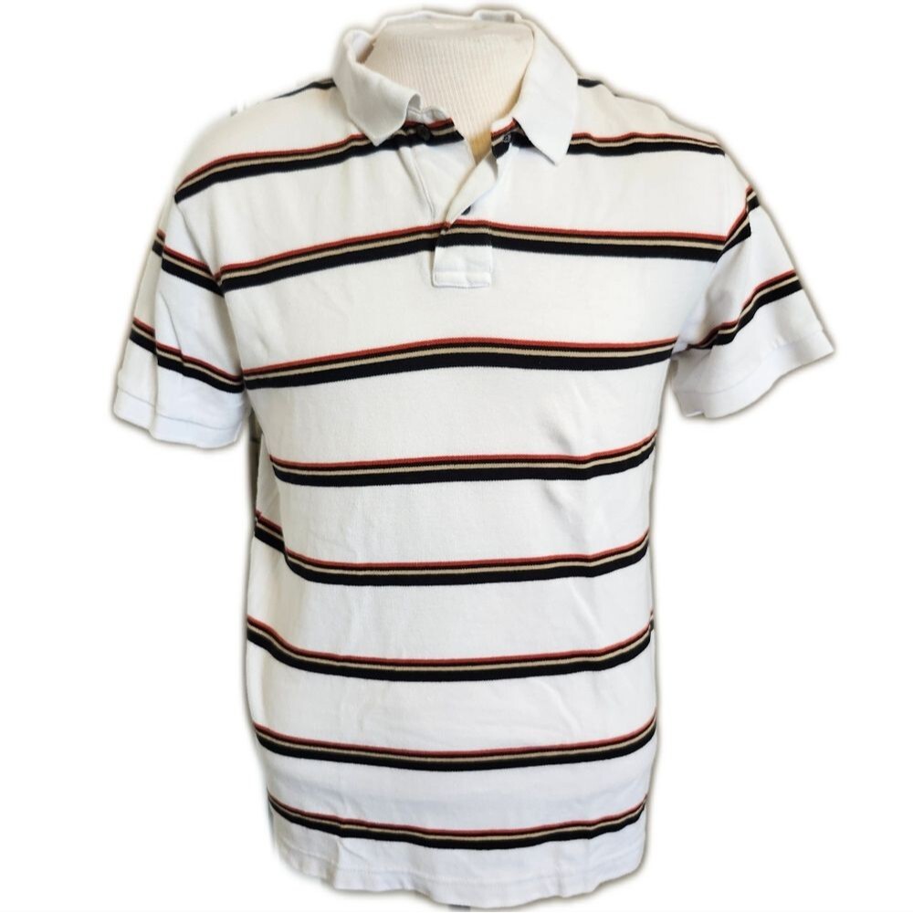 Chaps men's polo golf shirt - 100% cotton - XL - white orange black stripes